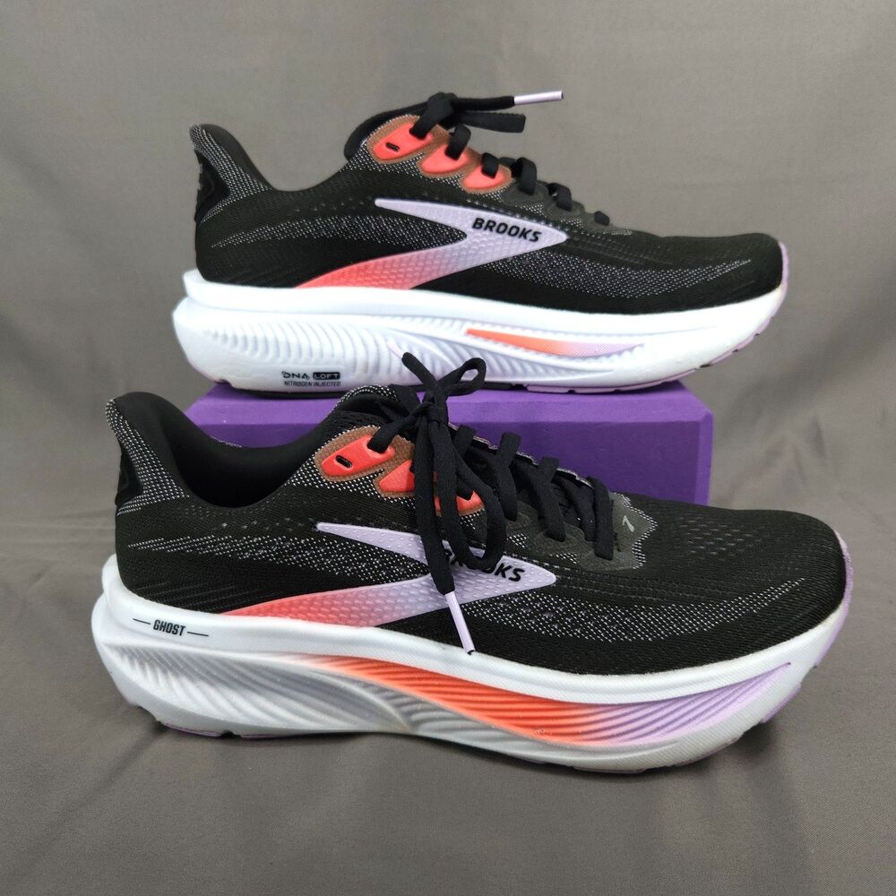Brooks Ghost 17 Shoes Women Size 8 Black/Purple/Coral Running